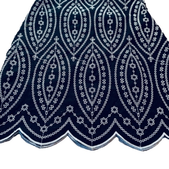 Loft Black Embroidered Scalloped Hem Skirt Whimsigoth Renaissance Gothic Cotton - Picture 2 of 5